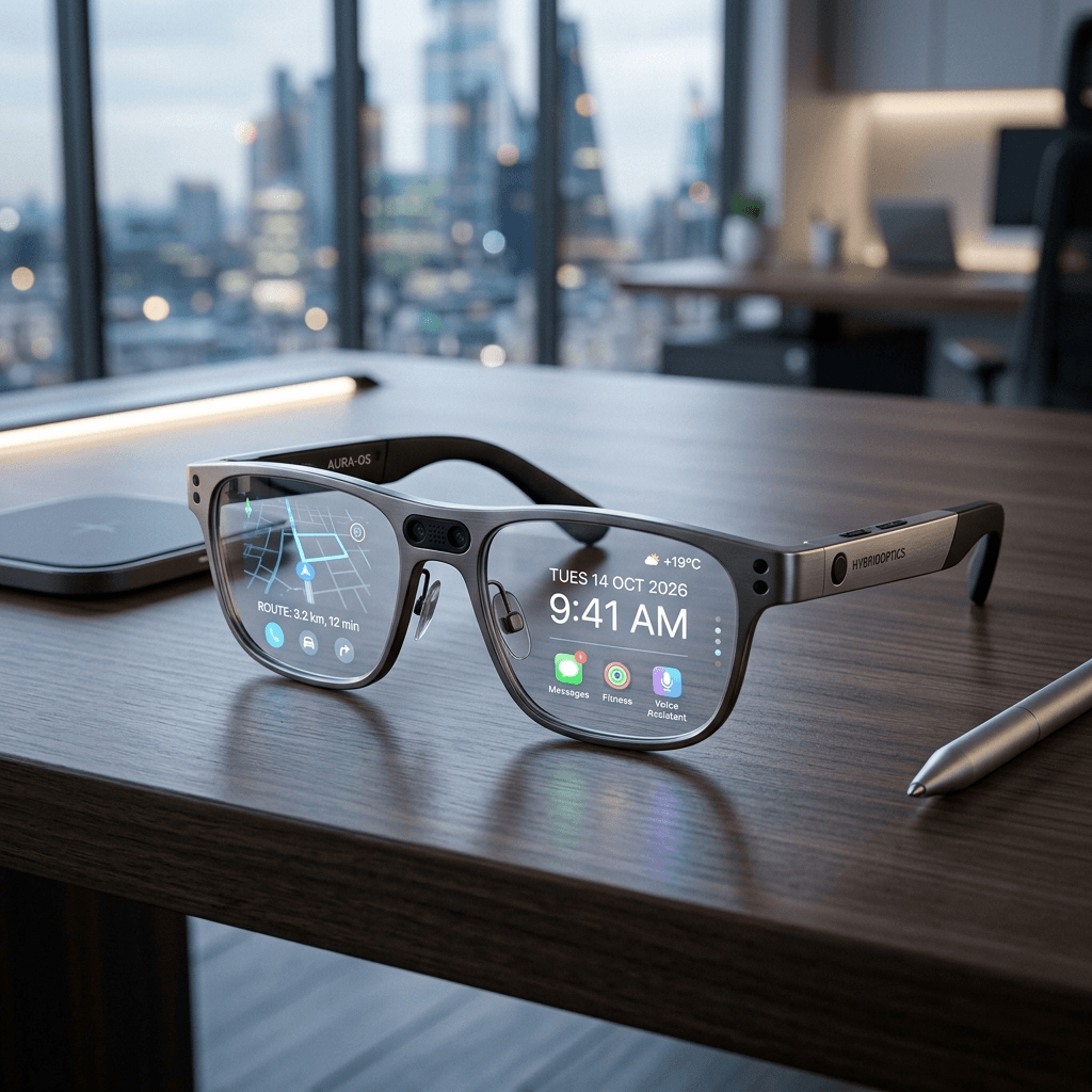Futuristic augmented reality smart glasses with transparent OLED displays