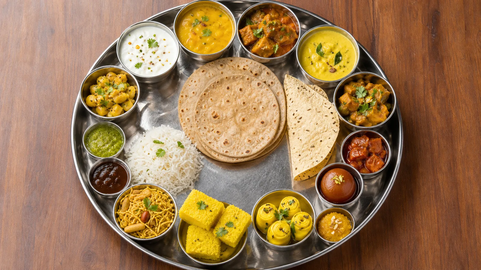 Gujarati Thali Explained: Sweet, Salty, Farsan, Dal, Kadhi, Rotli, and How to Eat It Well