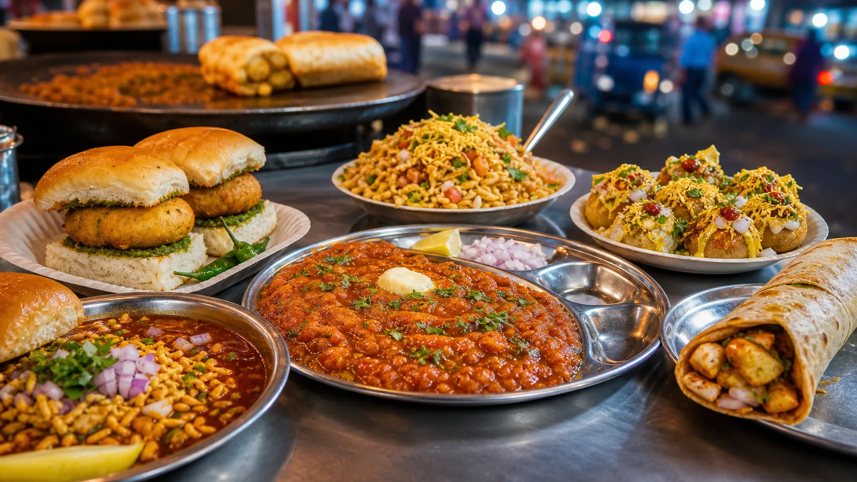 Mumbai Street Food Guide: Vada Pav, Pav Bhaji, Bhel Puri, Sev Puri, Frankie, and Misal Pav